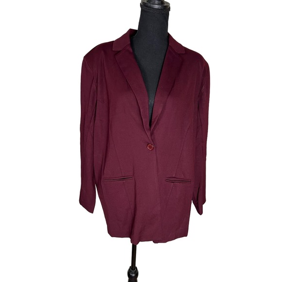 Day2Day by Duette NYC Lux Knit One Button Blazer Bordeaux SIZE L PETITE NWT - Picture 2 of 7